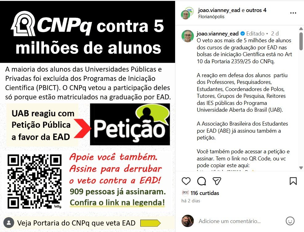 CNPq proíbe bolsas de iniciação científica para alunos EAD e provoca reação nacional